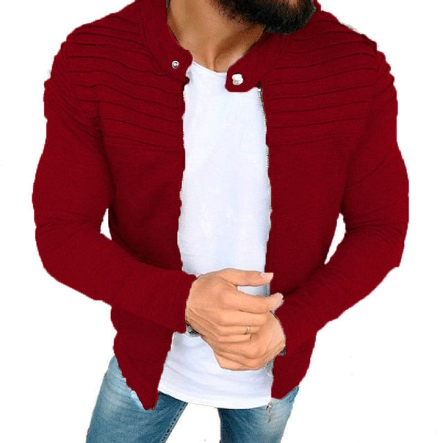 Sixsr New Fashion Sports Casual Men Jacket Men's Autumn Pleats Slim Stripe Fit Jacket Zipper Long Sleeve Coat Cardigan Coat M-XXXL