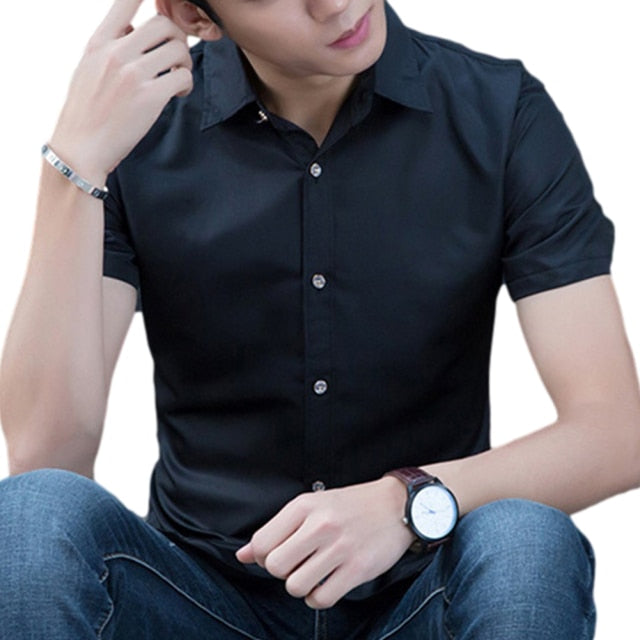 Fashion with short sleeves Pure Color large size Men Shirt Short Sleeve Slim Fit Formal Men's White Shirt Business Male Social