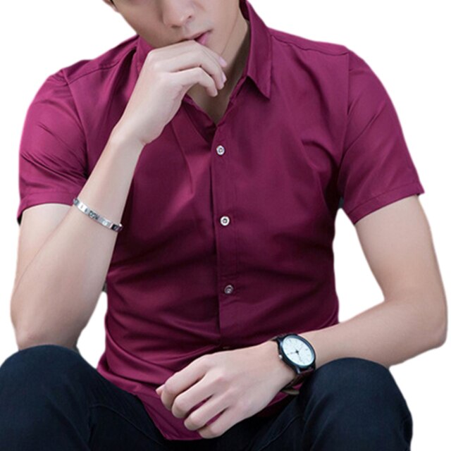Fashion with short sleeves Pure Color large size Men Shirt Short Sleeve Slim Fit Formal Men's White Shirt Business Male Social