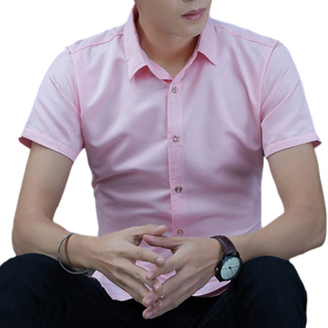 Fashion with short sleeves Pure Color large size Men Shirt Short Sleeve Slim Fit Formal Men's White Shirt Business Male Social