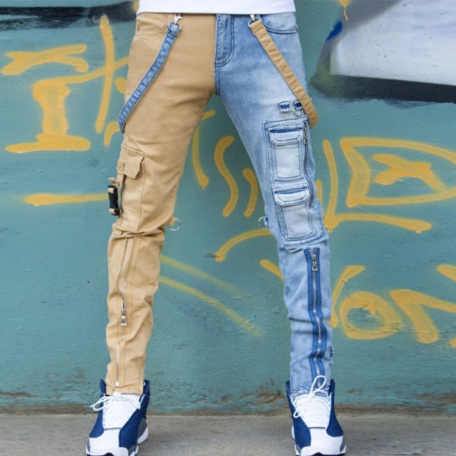 Men's jeans 2024 high street straight overalls men's oversized hip-hop yellow blue denim trousers fashion men's casual jeans