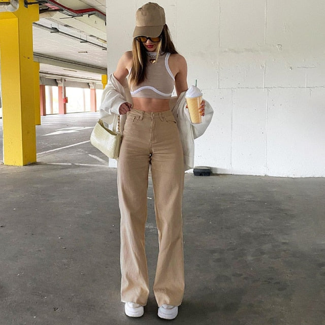 Sixsr Brown Vintage Baggy Jeans Women 90s Streetwear Pockets Wide Leg Cargo Pants Y2K Low Waist Straight Denim Trousers
