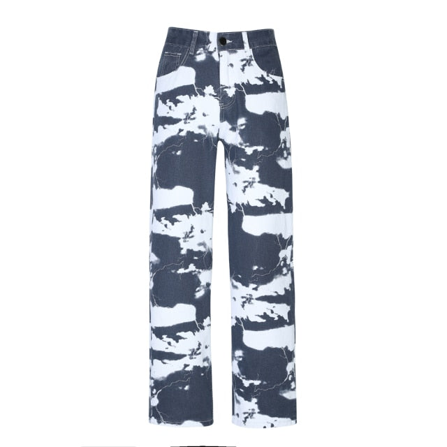 Jeans Men Statue Printed Harajuku Fashion Brand Street Casual Loose khaki Jeans Washing Motorcycle pants