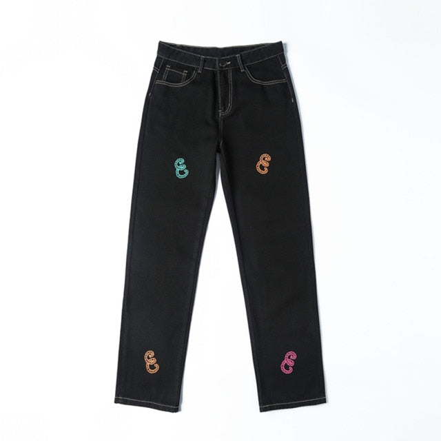 Jeans Men Statue Printed Harajuku Fashion Brand Street Casual Loose khaki Jeans Washing Motorcycle pants