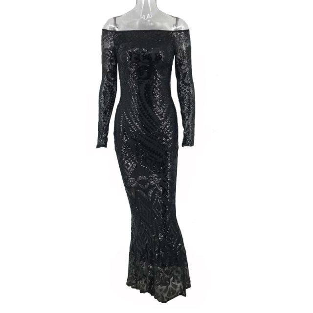 Sixsr Slash Neck Slim Lace Fishtail Dress Party Women Elegant Long Sleeve Embroidered White Dresses Woman Evening Bride Smaid Vestidos