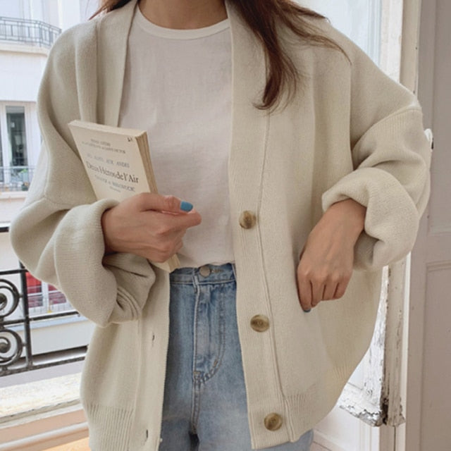Sixsr Colorfaith New Winter Spring Women's Sweaters V-Neck Buttons Cardigans Oversized Fashionable Korean Lady Knitwears SWC18190
