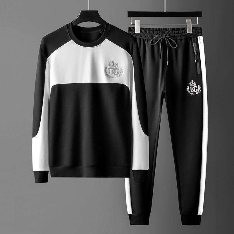 Personalized casual suit men's 2024 autumn new stitching contrast sweater set of clothes