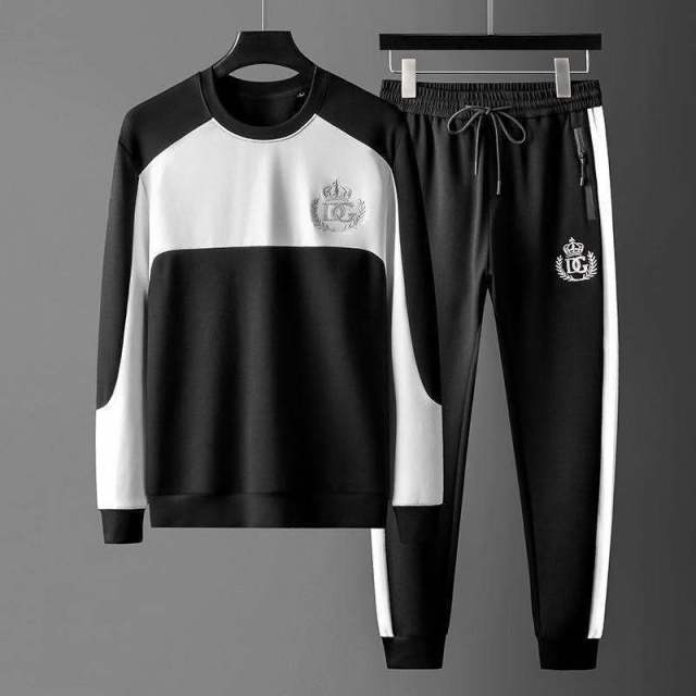 Personalized casual suit men's 2024 autumn new stitching contrast sweater set of clothes