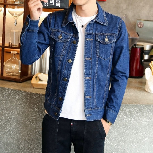 Men Jeans Jackets Light Blue Denim Jackets Coats High Quality Men Cotton Slim Denim Coats New Spring Mens Casual Jean Coats
