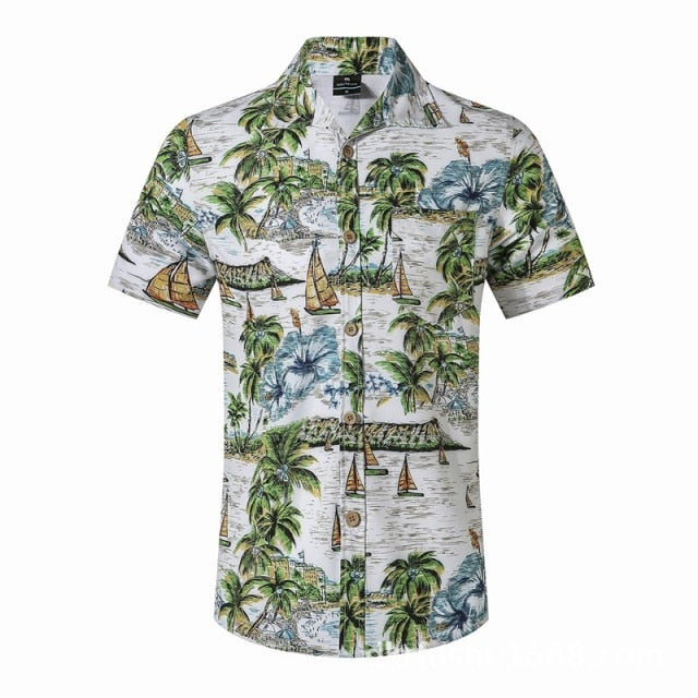 Hawaiian Shirts Surf Short Sleeve Beach Shirt Men Summer Fashion Palm Tree banana Print Tropical camisa masculina Party Holiday
