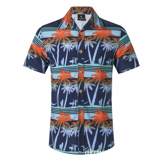 Hawaiian Shirts Surf Short Sleeve Beach Shirt Men Summer Fashion Palm Tree banana Print Tropical camisa masculina Party Holiday