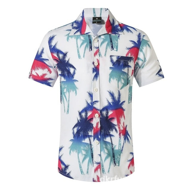 Hawaiian Shirts Surf Short Sleeve Beach Shirt Men Summer Fashion Palm Tree banana Print Tropical camisa masculina Party Holiday