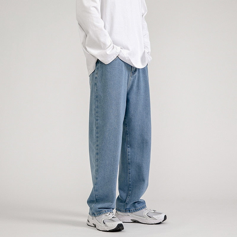 Men's Jeans Fashion Loose Straight New Casual Wide Leg Denim Pants Men Streetwear Solid Korean Hip Hop Trousers Autumn Jeans