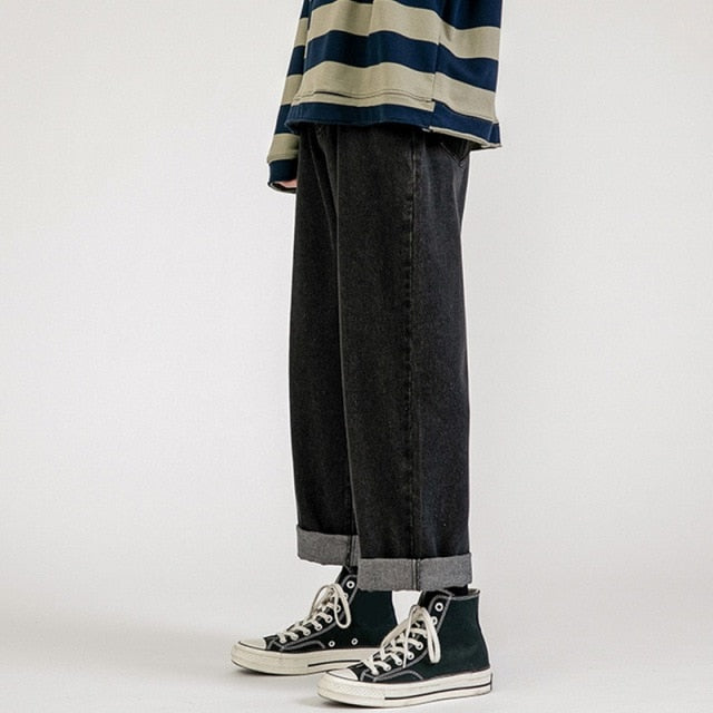 Men's Jeans Fashion Loose Straight New Casual Wide Leg Denim Pants Men Streetwear Solid Korean Hip Hop Trousers Autumn Jeans