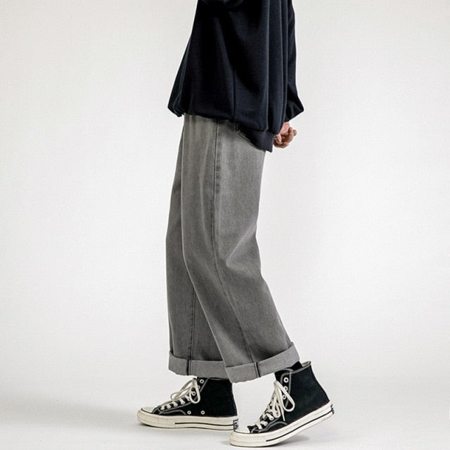 Men's Jeans Fashion Loose Straight New Casual Wide Leg Denim Pants Men Streetwear Solid Korean Hip Hop Trousers Autumn Jeans