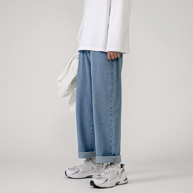 Men's Jeans Fashion Loose Straight New Casual Wide Leg Denim Pants Men Streetwear Solid Korean Hip Hop Trousers Autumn Jeans