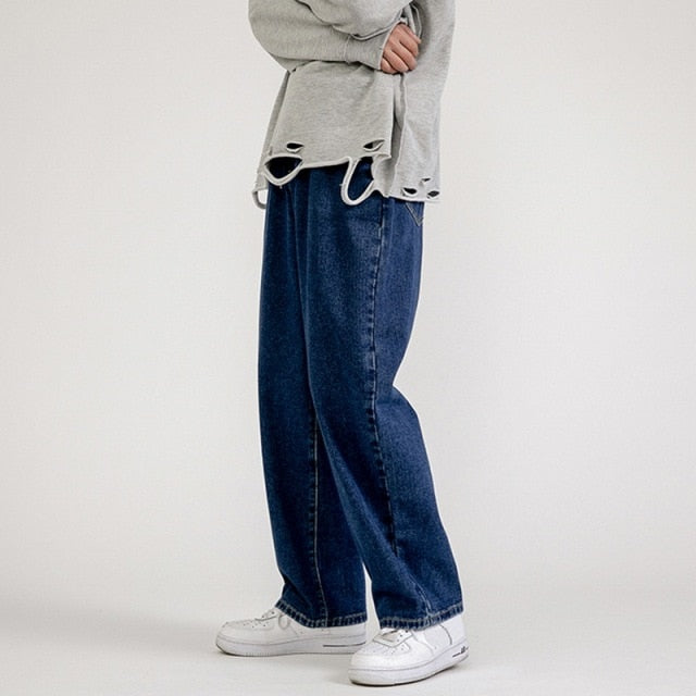 Men's Jeans Fashion Loose Straight New Casual Wide Leg Denim Pants Men Streetwear Solid Korean Hip Hop Trousers Autumn Jeans