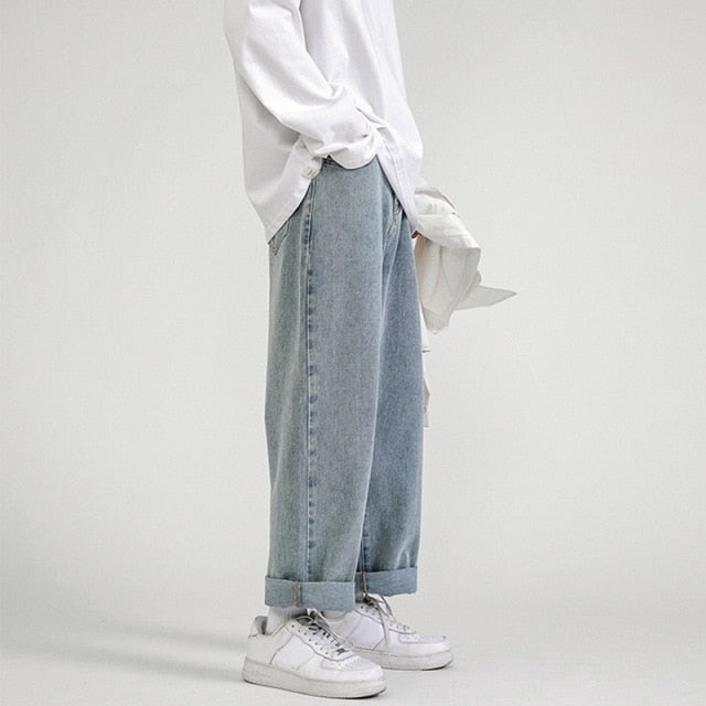 Men's Jeans Fashion Loose Straight New Casual Wide Leg Denim Pants Men Streetwear Solid Korean Hip Hop Trousers Autumn Jeans
