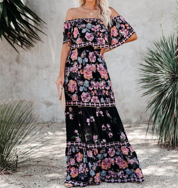 Sixsr Summer Women's Dress White Floral Dress Off The Shoulder Long Dress Female Streetwear Casual Elegant Party Dresses Ladies