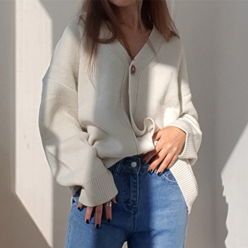 Sixsr Colorfaith New Winter Spring Women's Sweaters V-Neck Buttons Cardigans Oversized Fashionable Korean Lady Knitwears SWC18190
