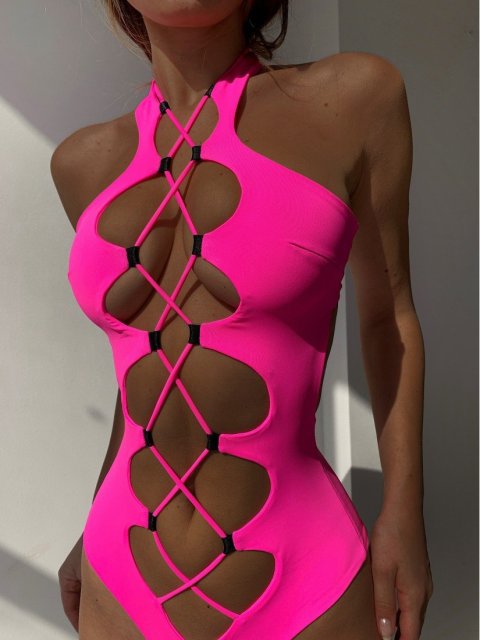 sixsr Sexy Solid Color Halter One Piece Swimsuit Women Push Up Hollow Out Bikini Swimwear Female Cross Bandage Bathing Suit Biquini