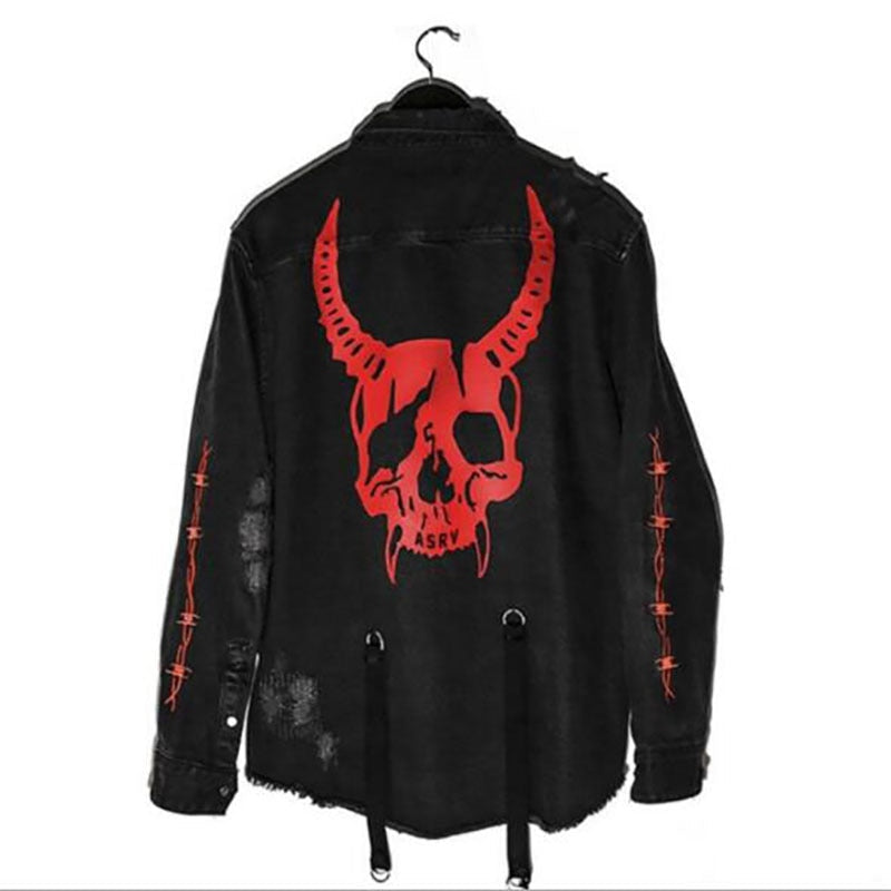 Men's Casual Sportswear Washed Denim Jackets For Boys Spring Autumn Print Athleisure Long Sleeve Fitness Outerwear Tops