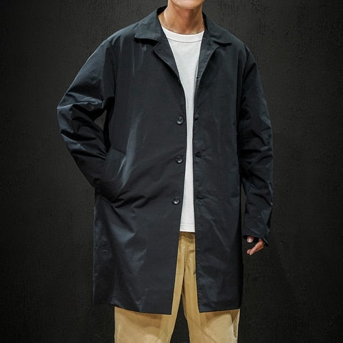 Men's Jackets 2024 Spring Single Breasted Medium-Long Trench Coat Male Solid Color Khaki Coat Windbreaker Plus Size 4XL 5XL