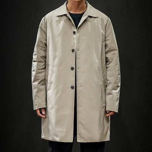 Men's Jackets 2024 Spring Single Breasted Medium-Long Trench Coat Male Solid Color Khaki Coat Windbreaker Plus Size 4XL 5XL