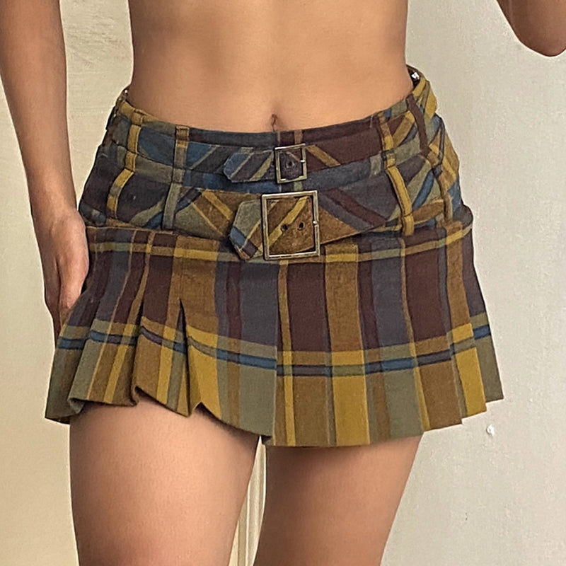 Sixsr Preppy Style Grunge Vintage Plaid Mini Skirt Sexy Women Y2K Aesthetic Kawaii Low Rise Pleated Skirt Harajuku Vintage Clothes