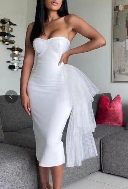 Sixsr  New Bandage Dress Sexy Bodycon Women Mesh Strapless Party Club Evening Elegant Black White Clothes