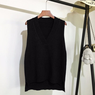 Sixsr Autumn Women's Sweater Vest V-neck Sleeveless Irregular Casual Loose Knitted Pullover Tops Female Outerwear
