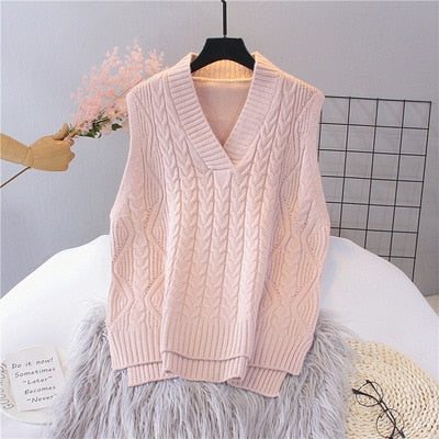 Sixsr Autumn Women's Sweater Vest V-neck Sleeveless Irregular Casual Loose Knitted Pullover Tops Female Outerwear