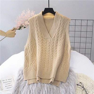 Sixsr Autumn Women's Sweater Vest V-neck Sleeveless Irregular Casual Loose Knitted Pullover Tops Female Outerwear