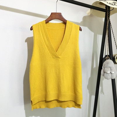Sixsr Autumn Women's Sweater Vest V-neck Sleeveless Irregular Casual Loose Knitted Pullover Tops Female Outerwear