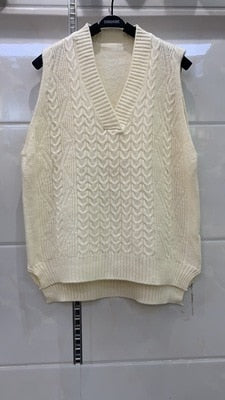 Sixsr Autumn Women's Sweater Vest V-neck Sleeveless Irregular Casual Loose Knitted Pullover Tops Female Outerwear
