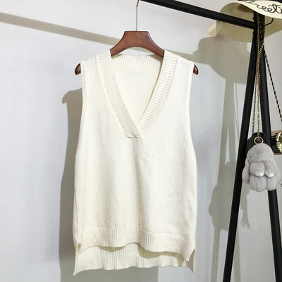Sixsr Autumn Women's Sweater Vest V-neck Sleeveless Irregular Casual Loose Knitted Pullover Tops Female Outerwear