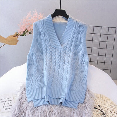 Sixsr Autumn Women's Sweater Vest V-neck Sleeveless Irregular Casual Loose Knitted Pullover Tops Female Outerwear