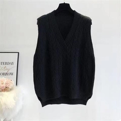 Sixsr Autumn Women's Sweater Vest V-neck Sleeveless Irregular Casual Loose Knitted Pullover Tops Female Outerwear