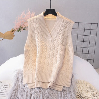 Sixsr Autumn Women's Sweater Vest V-neck Sleeveless Irregular Casual Loose Knitted Pullover Tops Female Outerwear