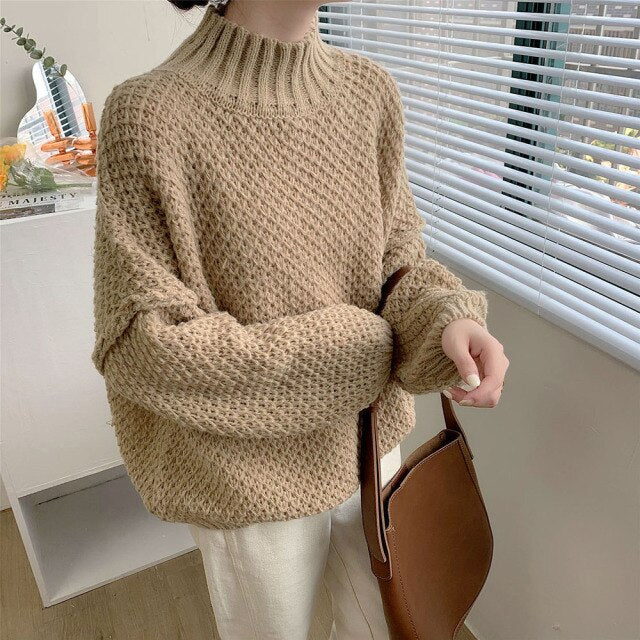 Sixsr Winter Clothes Women Turtleneck Hollow Out Loose Solid Thick Knit Bottoming Pullovers Short Sweater Female Outer Wear Casual