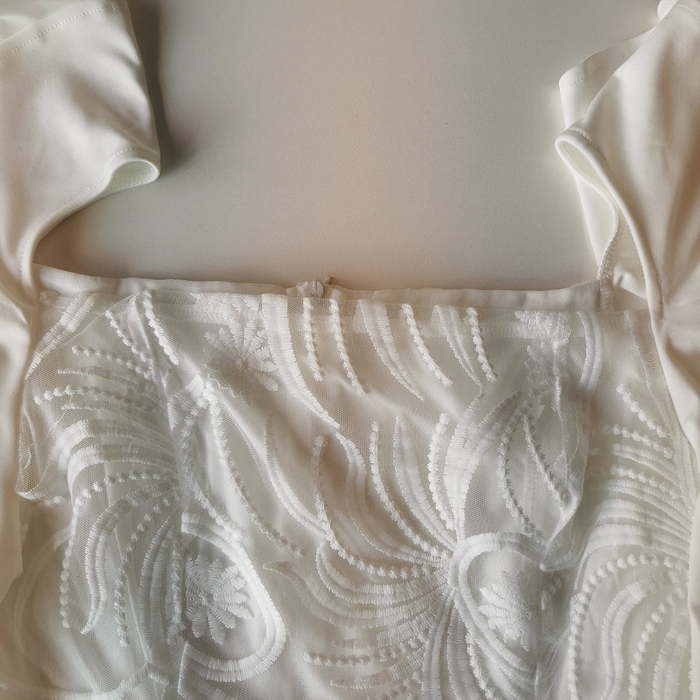 sixsr Summer Fashion Midi Dress Elegant Evening Party White Dresses for Women Classy Prom High-waist Lace Ruffle Female Clothing