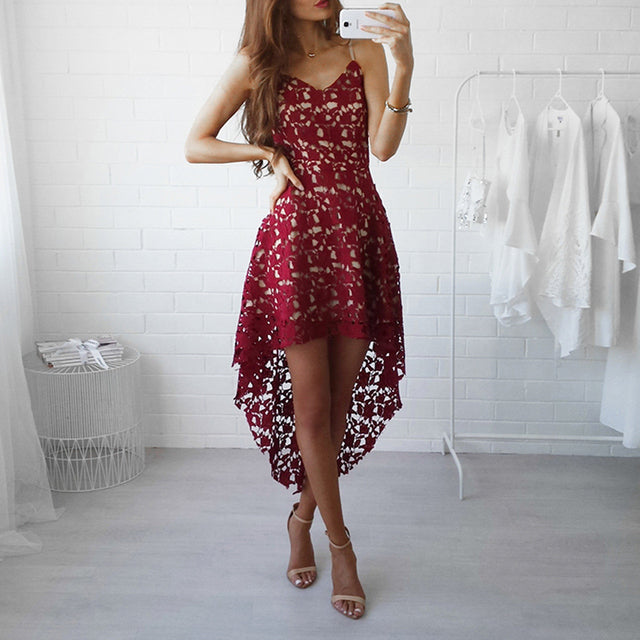 Sixsr Women Fashion Trends Off Shoulder Lace Patchwork Elegant Dress Women Summer V Neck Spaghetti Strap Dress Female New Fashion Solid Party Dresses