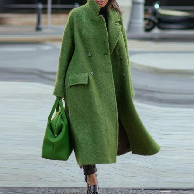Sixsr Trends Hot Sale Autumn Winter Long Sleeve Pocket Green Outwear Casual Loose Blend Wool Long Overcoat Women Vintage Button Cardigan Tops Jackets