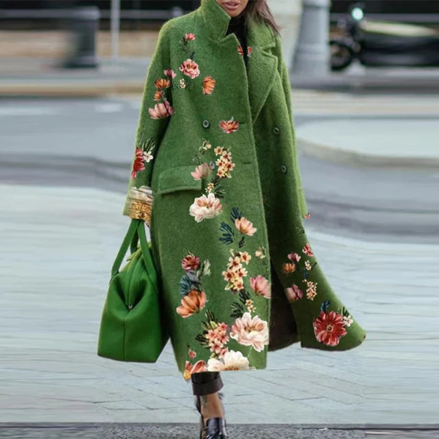 Sixsr Trends Hot Sale Autumn Winter Long Sleeve Pocket Green Outwear Casual Loose Blend Wool Long Overcoat Women Vintage Button Cardigan Tops Jackets