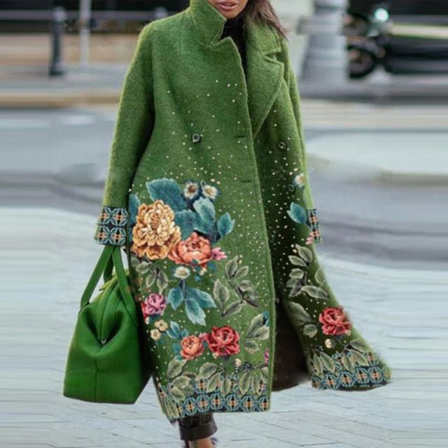 Sixsr Trends Hot Sale Autumn Winter Long Sleeve Pocket Green Outwear Casual Loose Blend Wool Long Overcoat Women Vintage Button Cardigan Tops Jackets