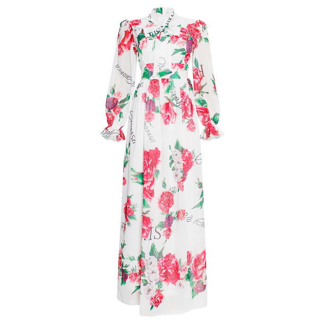 sixsr African Chiffon Dresses For Women New Fashion Dashiki Print Ankara Maxi Dress Long Sleeve Elegant Gowns Wedding Party