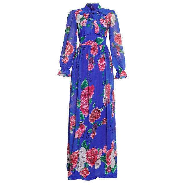 sixsr African Chiffon Dresses For Women New Fashion Dashiki Print Ankara Maxi Dress Long Sleeve Elegant Gowns Wedding Party