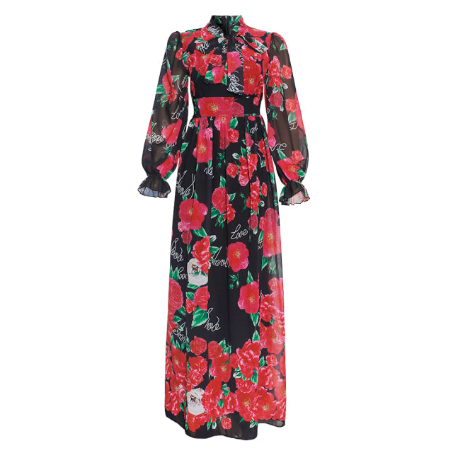 sixsr African Chiffon Dresses For Women New Fashion Dashiki Print Ankara Maxi Dress Long Sleeve Elegant Gowns Wedding Party