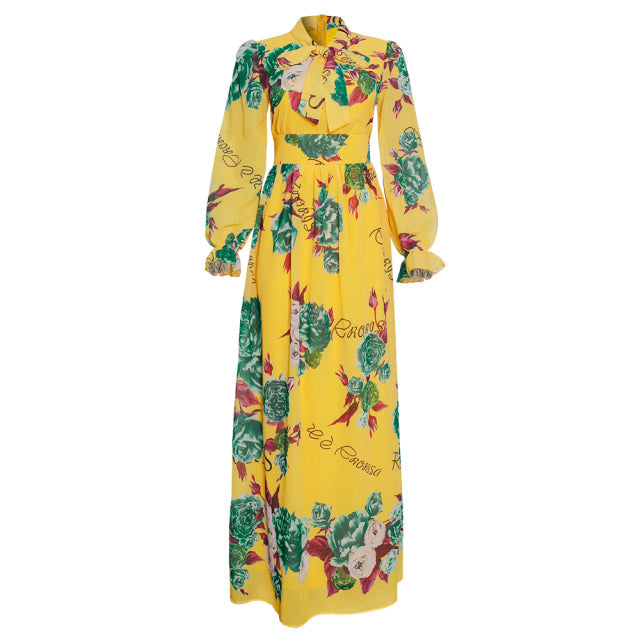 sixsr African Chiffon Dresses For Women New Fashion Dashiki Print Ankara Maxi Dress Long Sleeve Elegant Gowns Wedding Party
