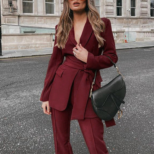 Sixsr  New Women's Blazer Pantsuit Office Ladies Solid Casual Business Two Piece Sets Female Fashion Trousers Suit Clothing